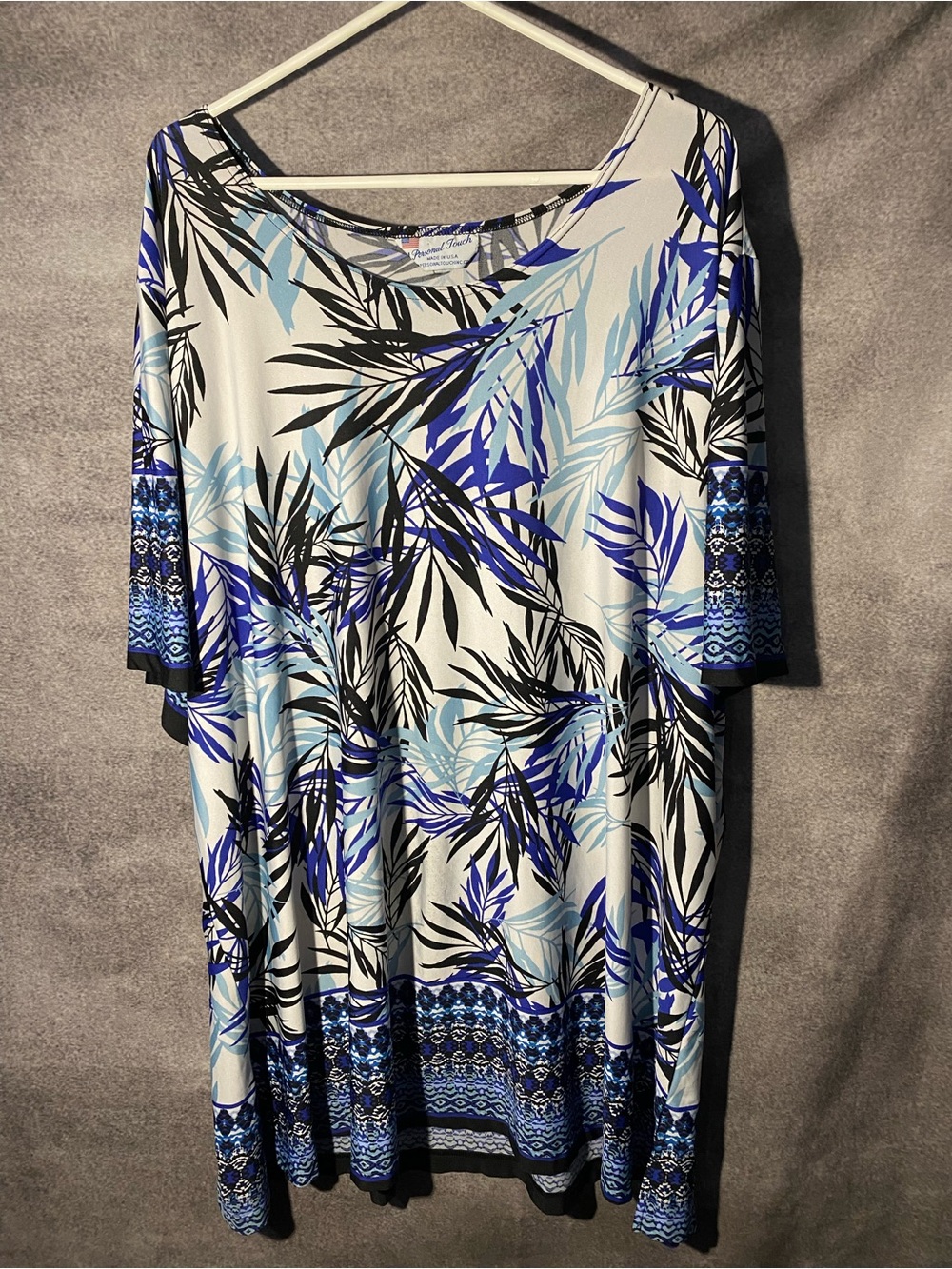 Personal Touch Blue Palm Print Shift Dress Womens XL Tropical Resort USA